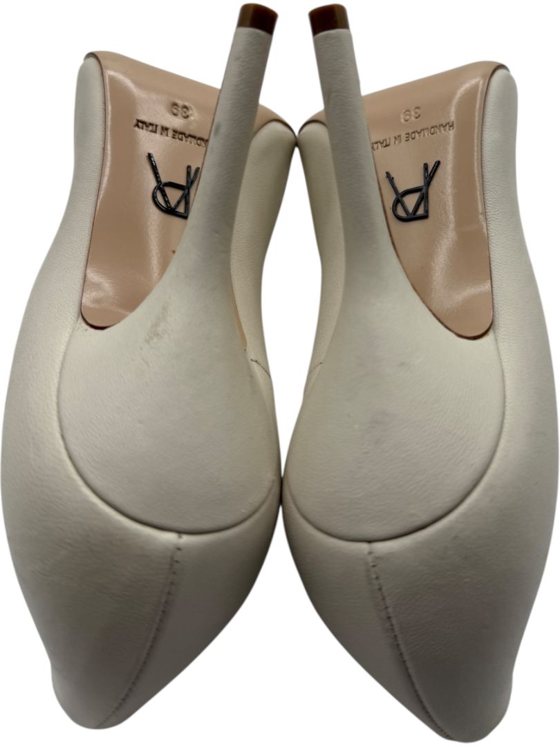 Paul Andrew Ivory Leather Scallop Pumps - Size 39
