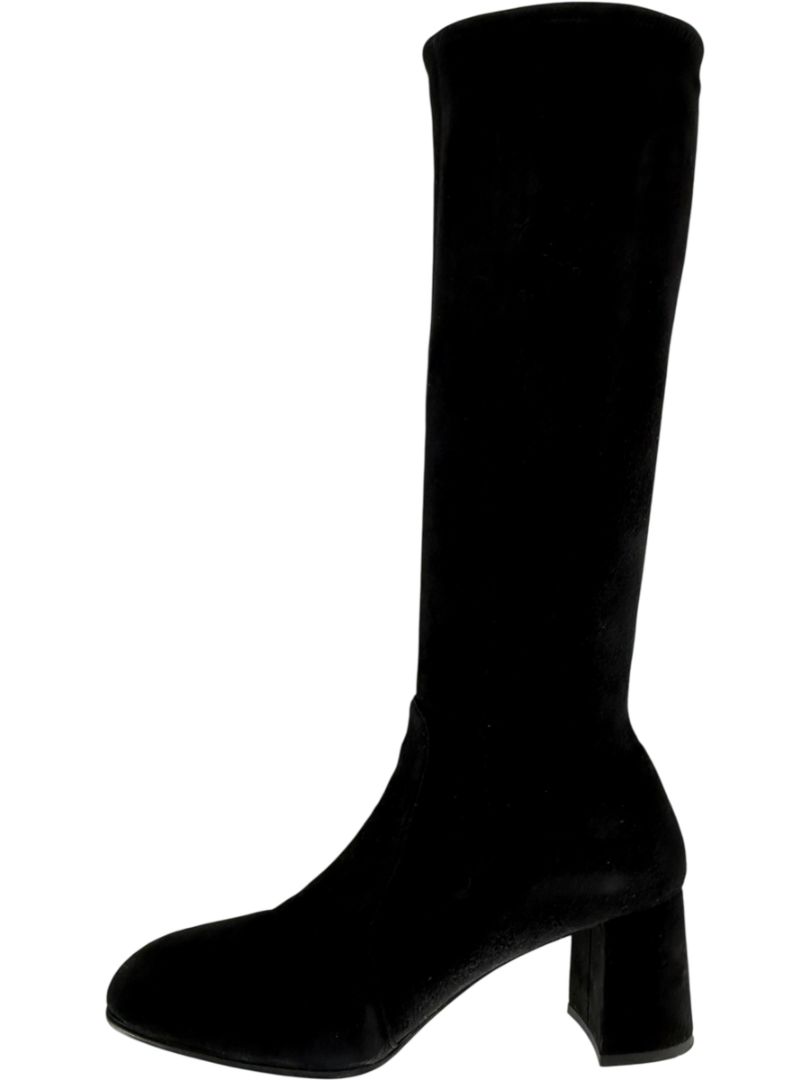 Prada Black Suede Block Heel Knee Boots – Size 39