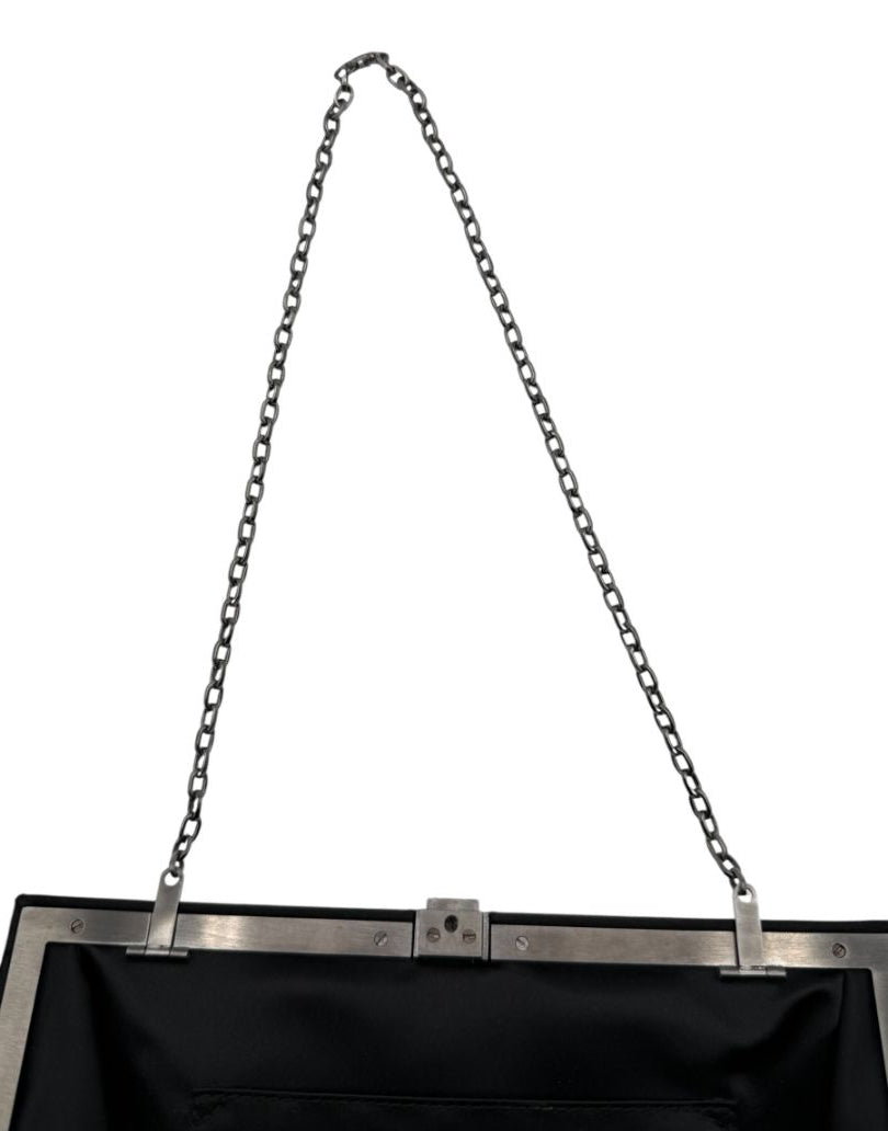 Valentino Satin Jeweled & Satin Rosette Clutch/Shoulder bag - Black