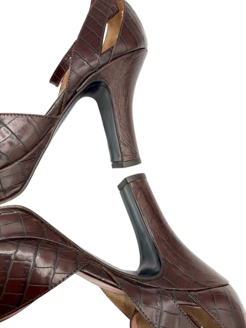 Donald J Pliner Couture Brown Embossed Leather Peep-Toe Heels – Size 10