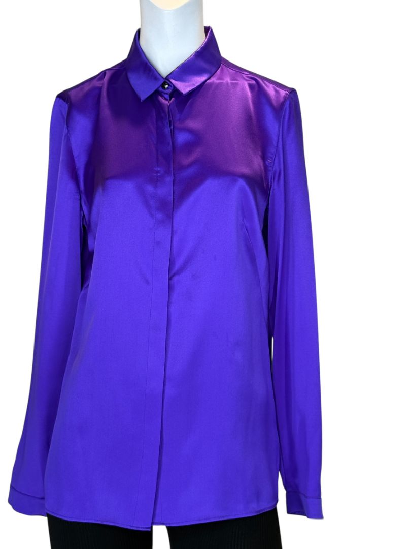 Akris Purple Mulberry Silk Button-Front Blouse – Size 8