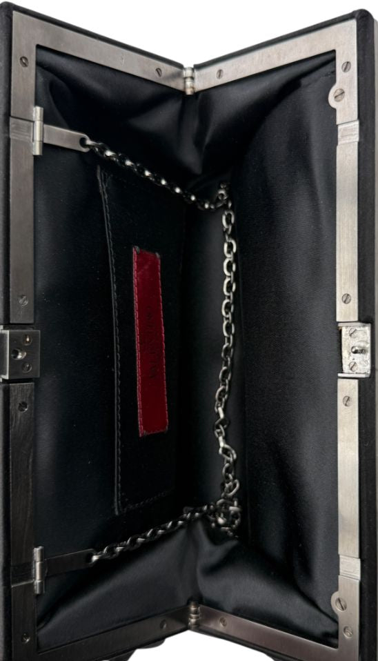 Valentino Satin Jeweled & Satin Rosette Clutch/Shoulder bag - Black