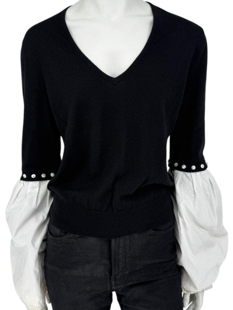 Yves Saint Laurent Rive Gauche Black Cashmere Top with Contrast Sleeves – Size L