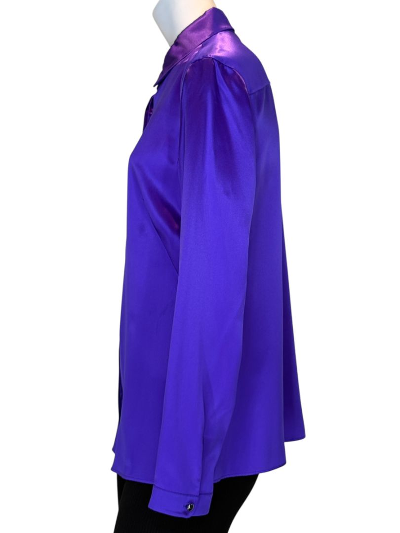 Akris Purple Mulberry Silk Button-Front Blouse – Size 8