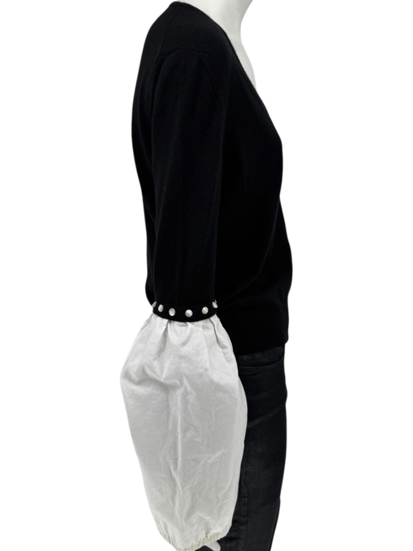 Yves Saint Laurent Rive Gauche Black Cashmere Top with Contrast Sleeves – Size L