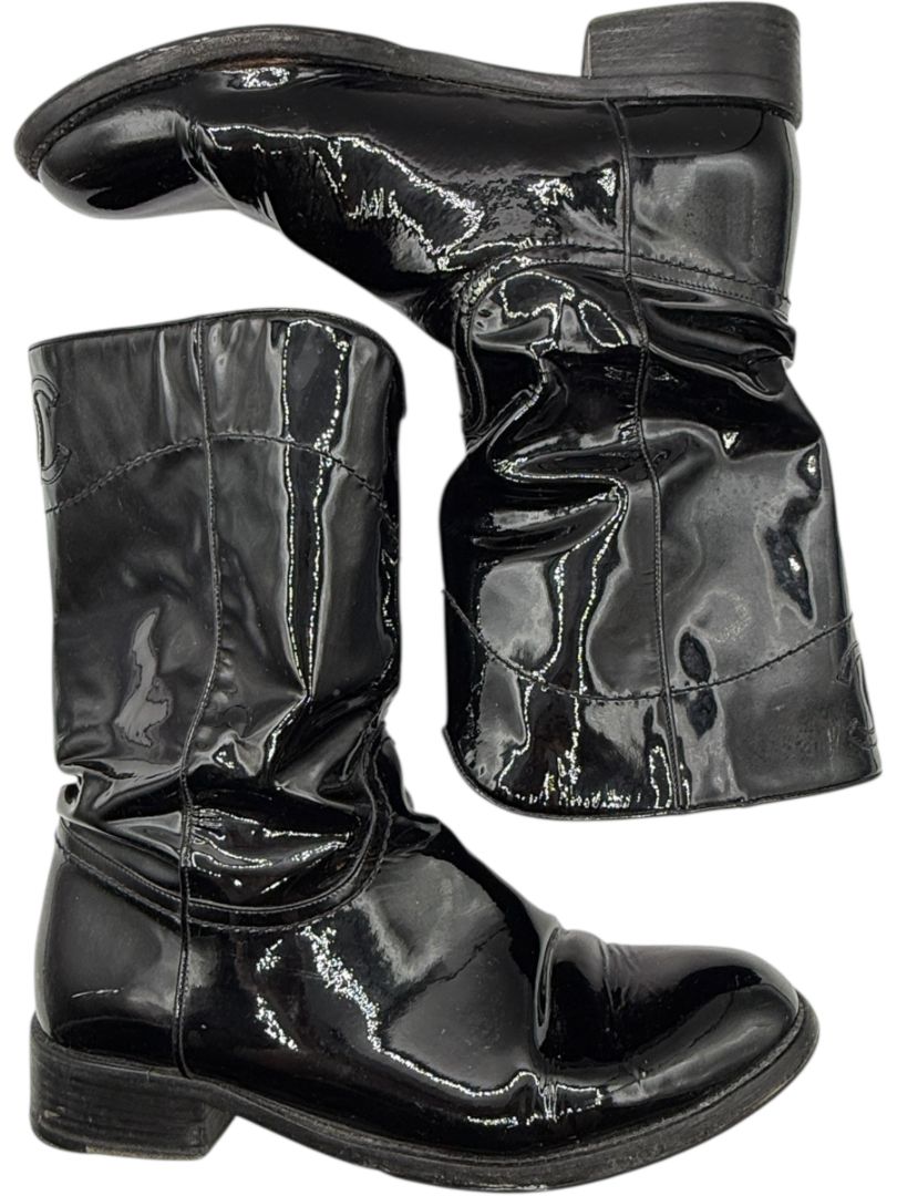 Chanel Western-Inspired Patent Leather Boots – Size 41