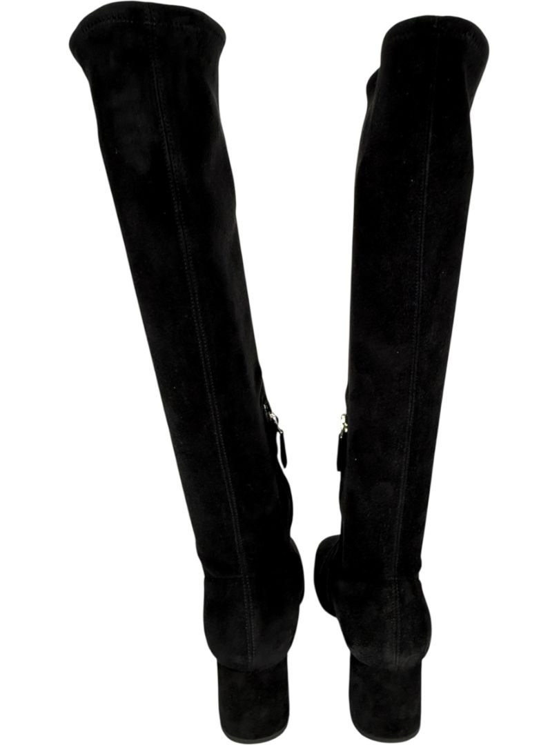 Prada Black Suede Block Heel Knee Boots – Size 39