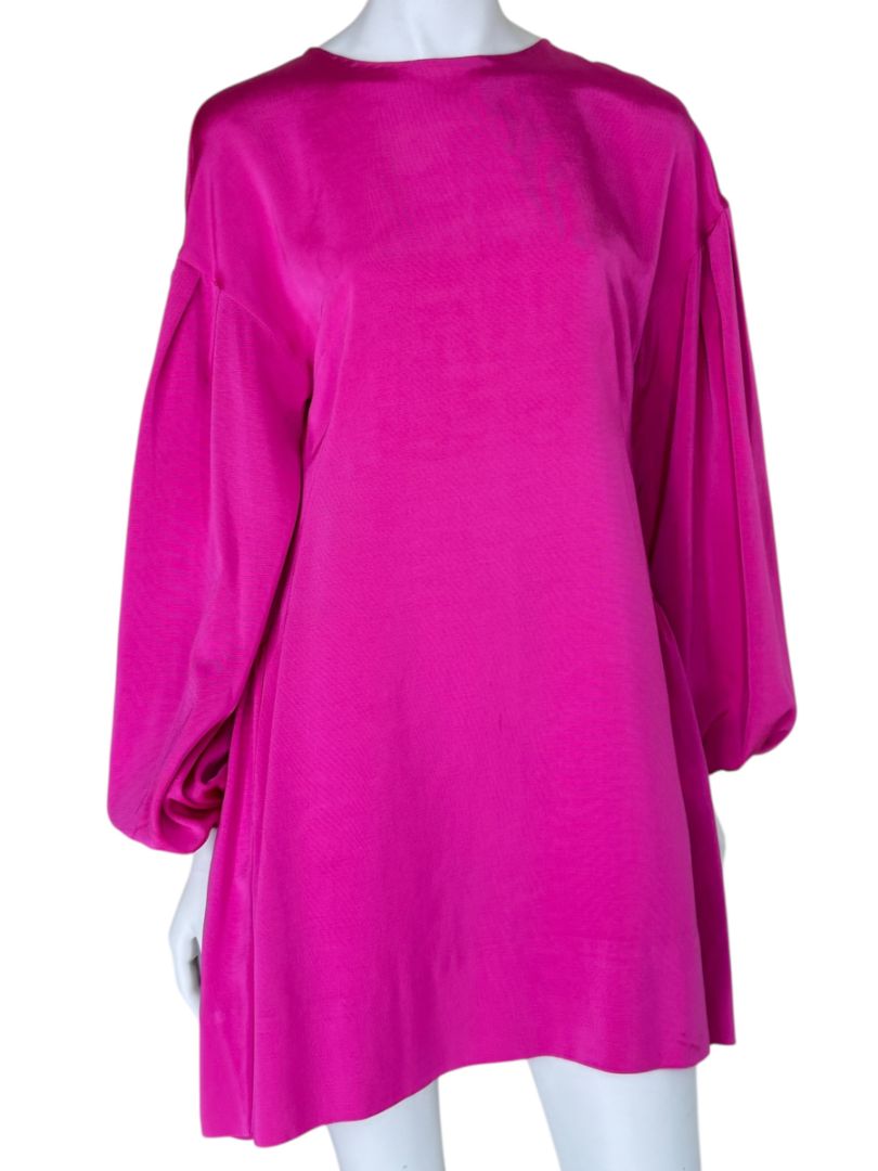 Adam Lippes Fuchsia Balloon-Sleeve Tiered Mini Dress – Size XS