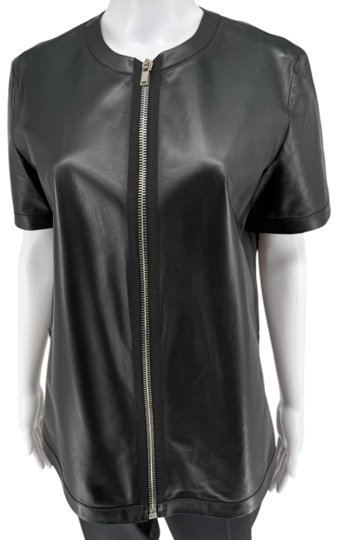 Givenchy Black Lambskin Leather Zip-Front Shirt – Size 42 (FR)