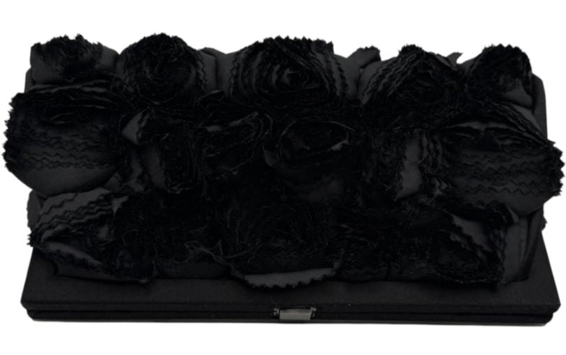 Valentino Satin Jeweled & Satin Rosette Clutch/Shoulder bag - Black