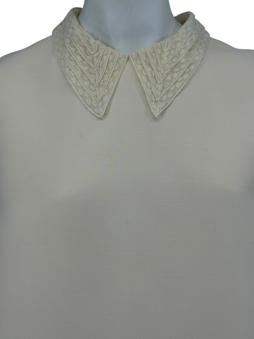 Christian Dior Ivory Wool Silk Blend Crepe Shift Mini Dress- Collared, Sleeveless Size 42/10