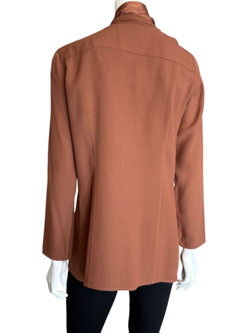 Pamella Roland Rust Silk Crepe Tie-Neck Blouse – Large