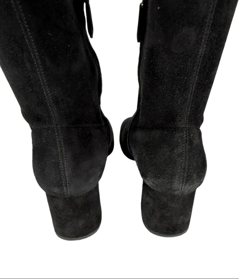 Prada Black Suede Block Heel Knee Boots – Size 39