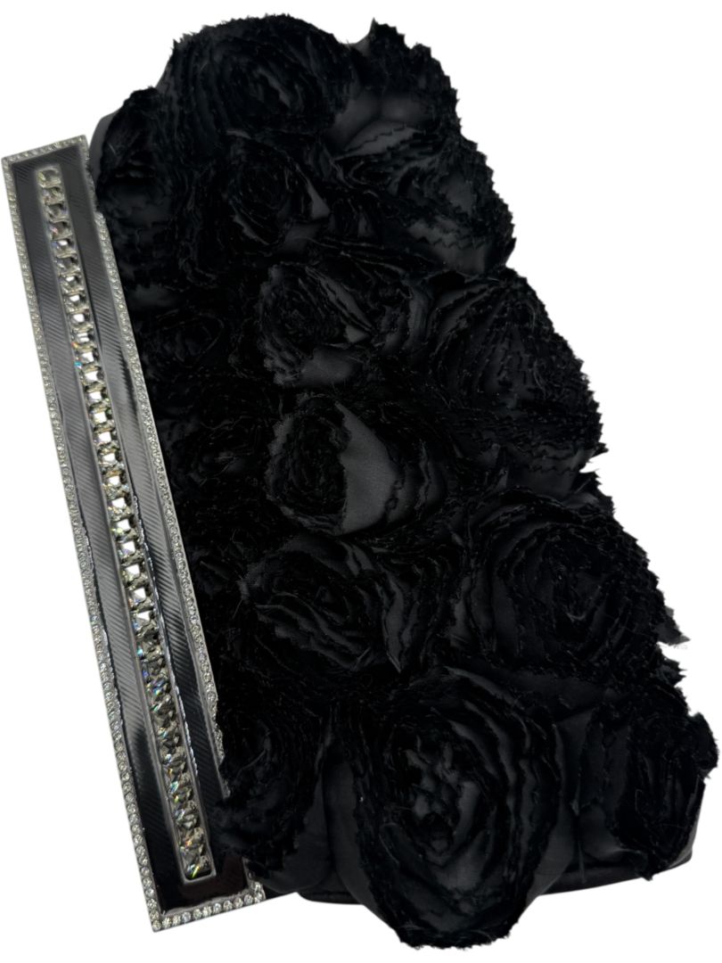 Valentino Satin Jeweled & Satin Rosette Clutch/Shoulder bag - Black
