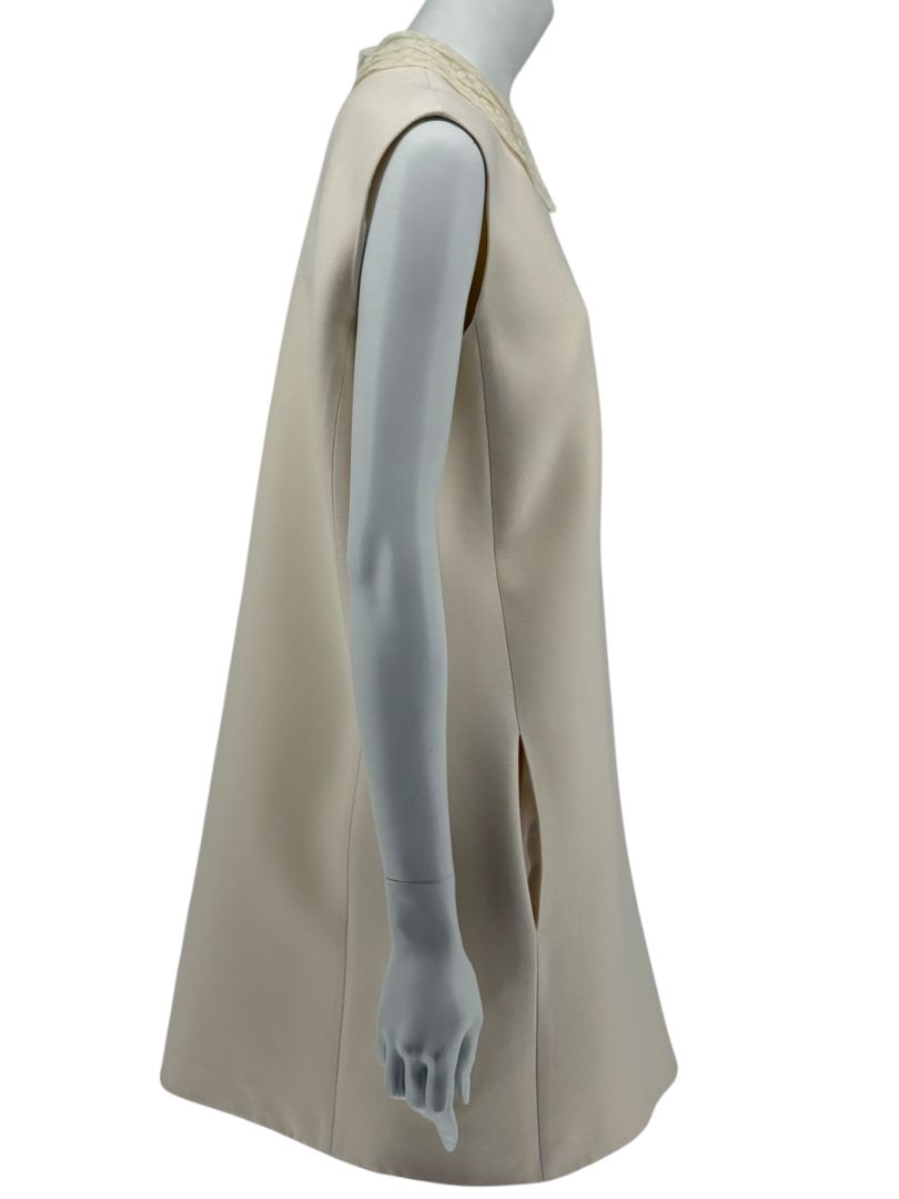 Christian Dior Ivory Wool Silk Blend Crepe Shift Mini Dress- Collared, Sleeveless Size 42/10
