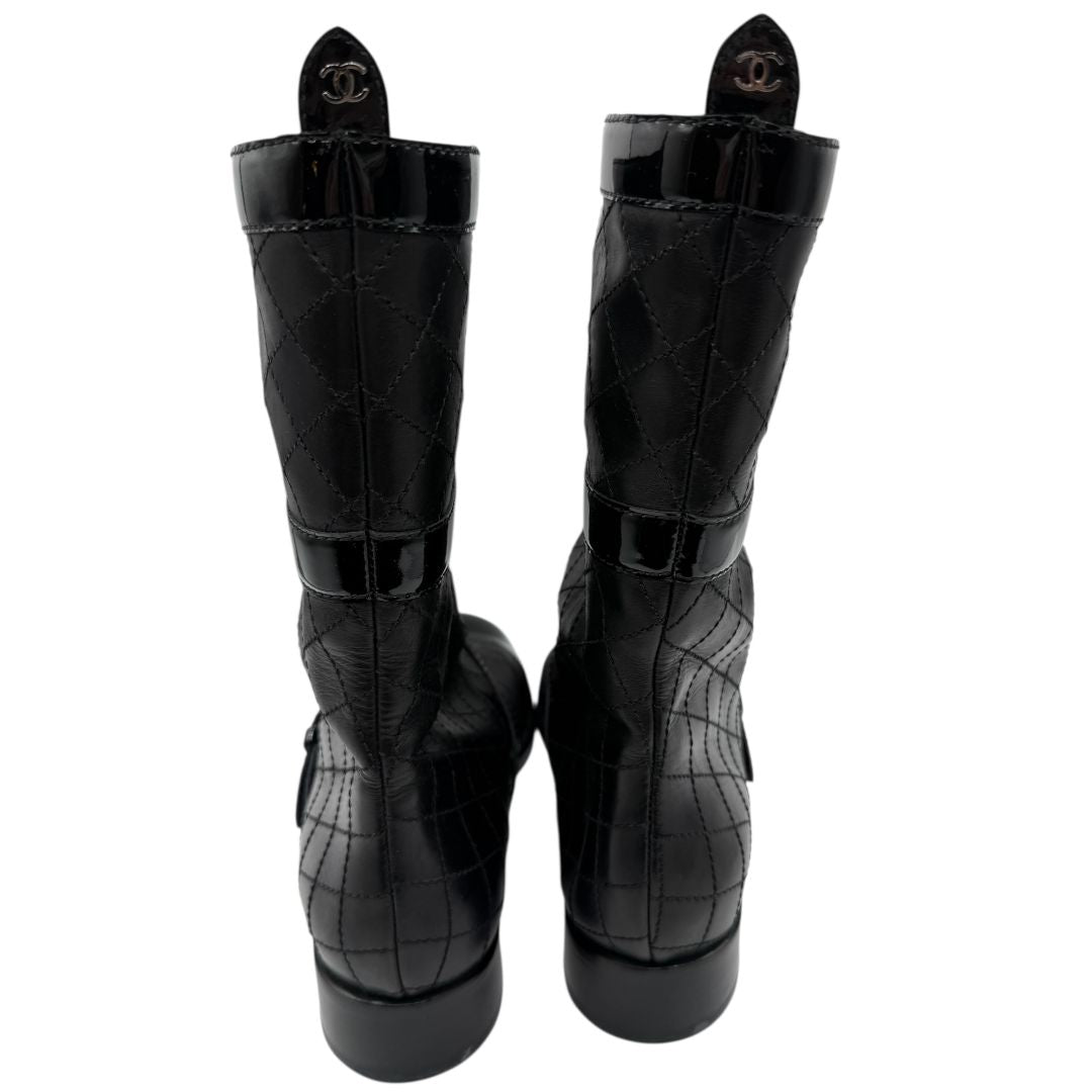 Chanel Quilted Calfskin & Patent Leather Mid-Calf Boots – Size 40 (EU)
