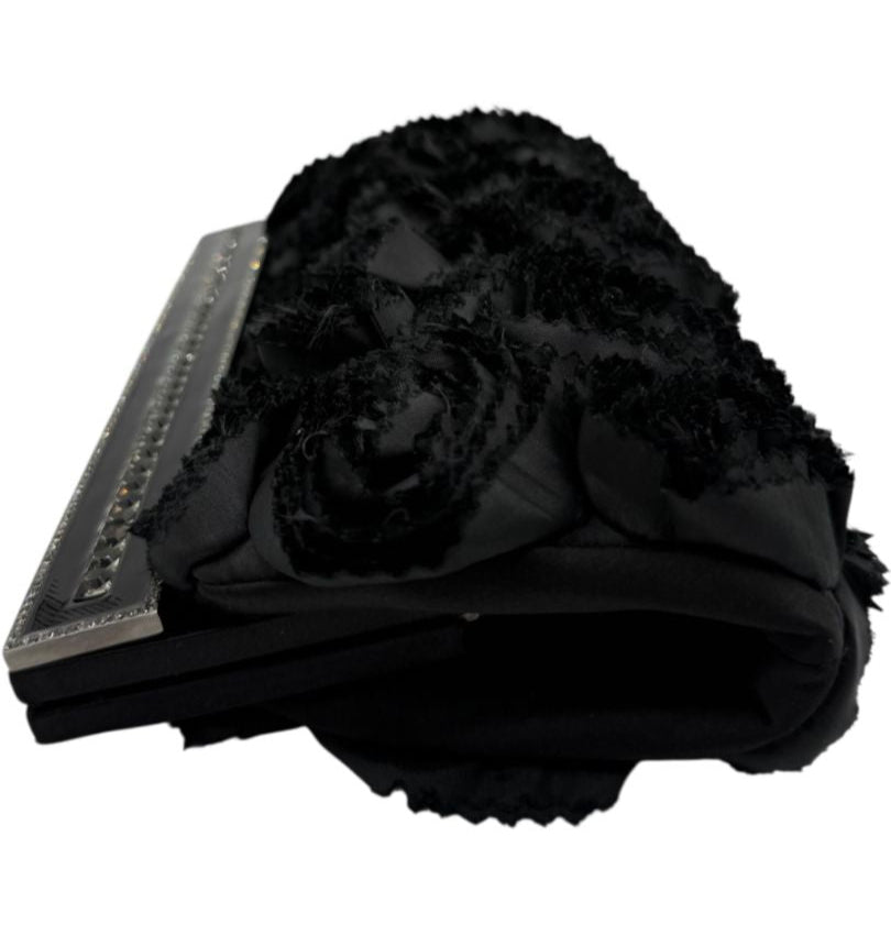 Valentino Satin Jeweled & Satin Rosette Clutch/Shoulder bag - Black