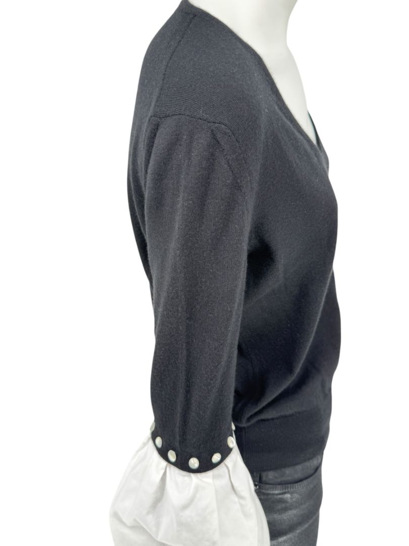 Yves Saint Laurent Rive Gauche Black Cashmere Top with Contrast Sleeves – Size L