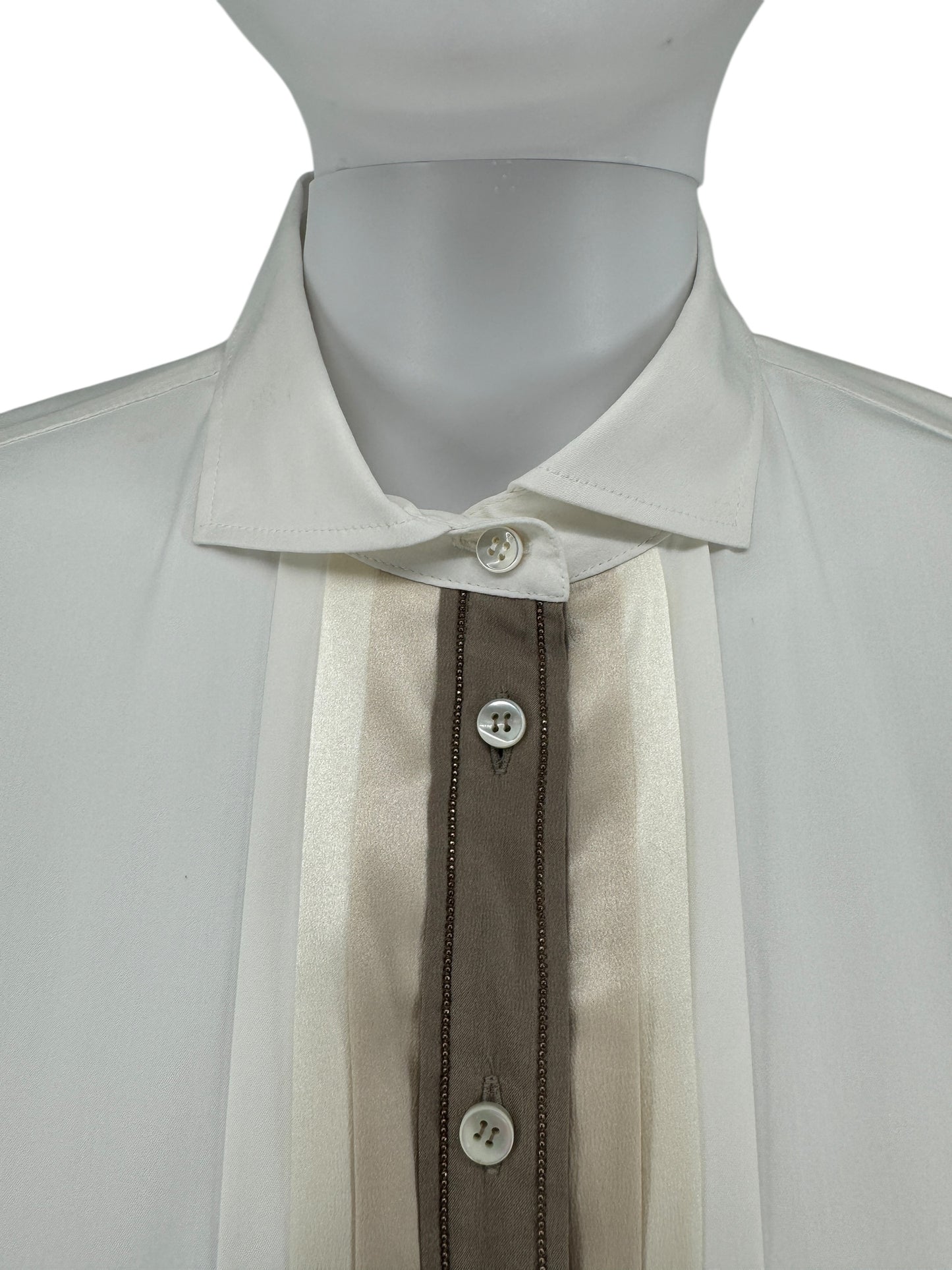 Brunello Cucinelli White Cotton Shirt with Monili Trim – Size L