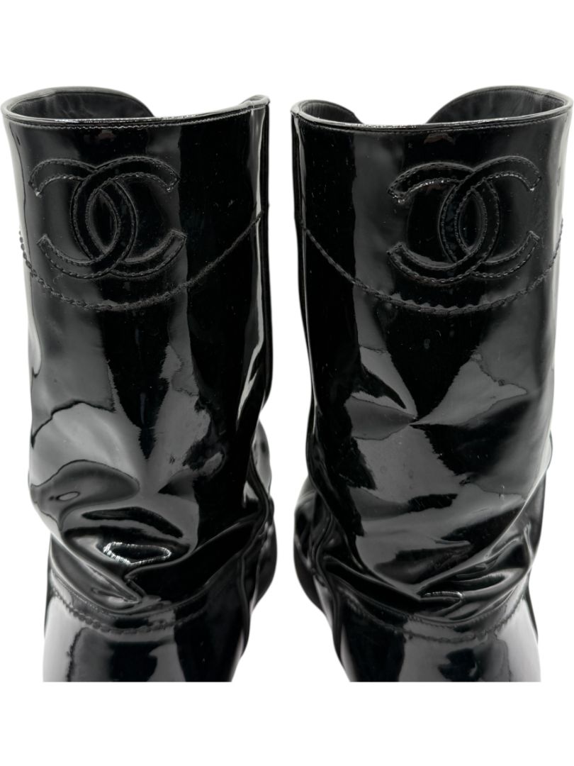 Chanel Western-Inspired Patent Leather Boots – Size 41