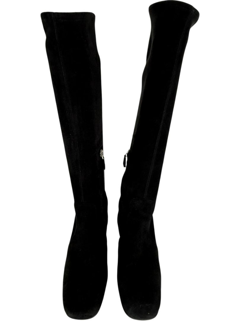 Prada Black Suede Block Heel Knee Boots – Size 39