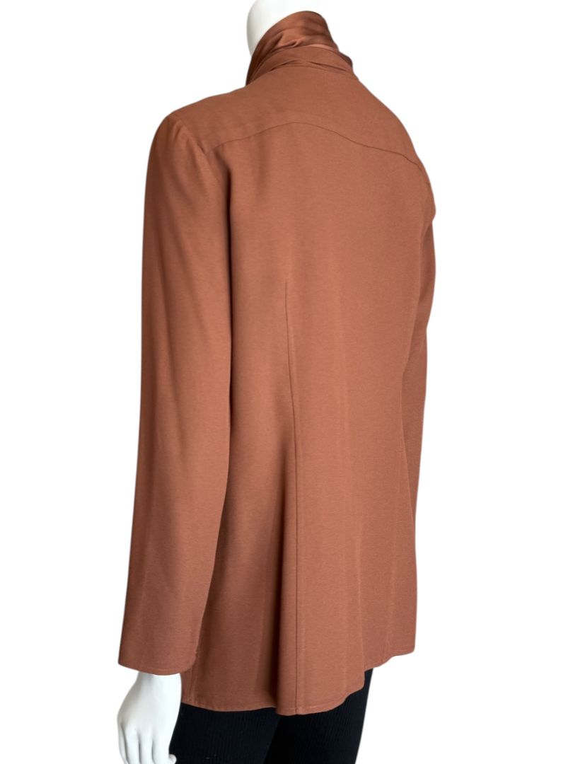 Pamella Roland Rust Silk Crepe Tie-Neck Blouse – Large