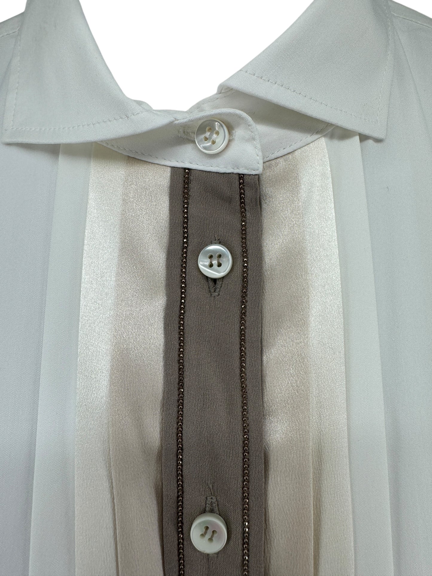 Brunello Cucinelli White Cotton Shirt with Monili Trim – Size L