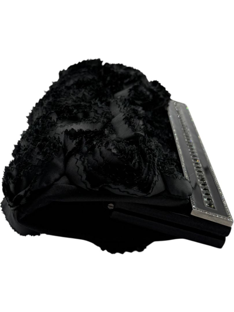 Valentino Satin Jeweled & Satin Rosette Clutch/Shoulder bag - Black