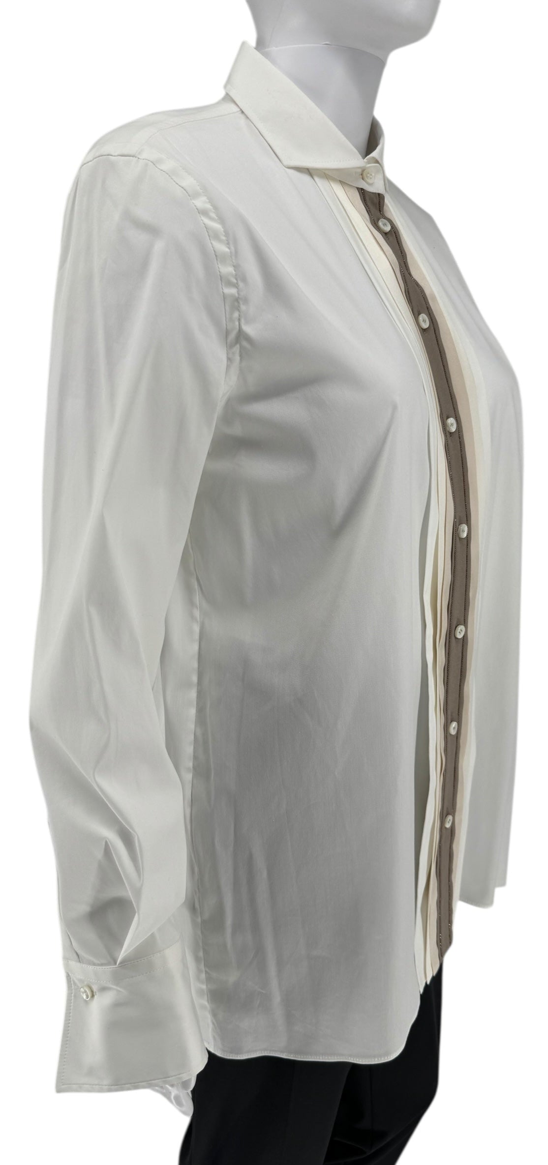 Brunello Cucinelli White Cotton Shirt with Monili Trim – Size L
