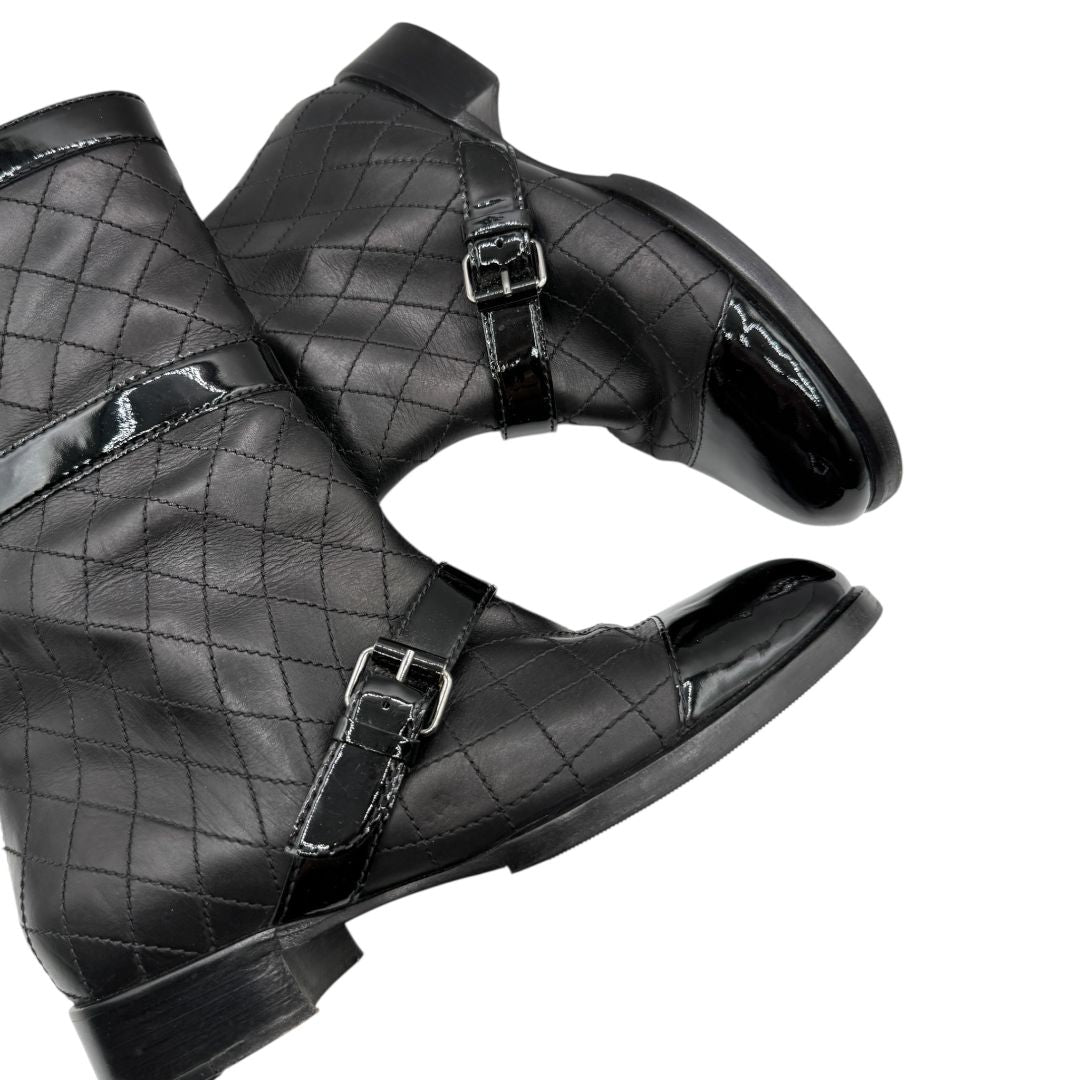 Chanel Quilted Calfskin & Patent Leather Mid-Calf Boots – Size 40 (EU)