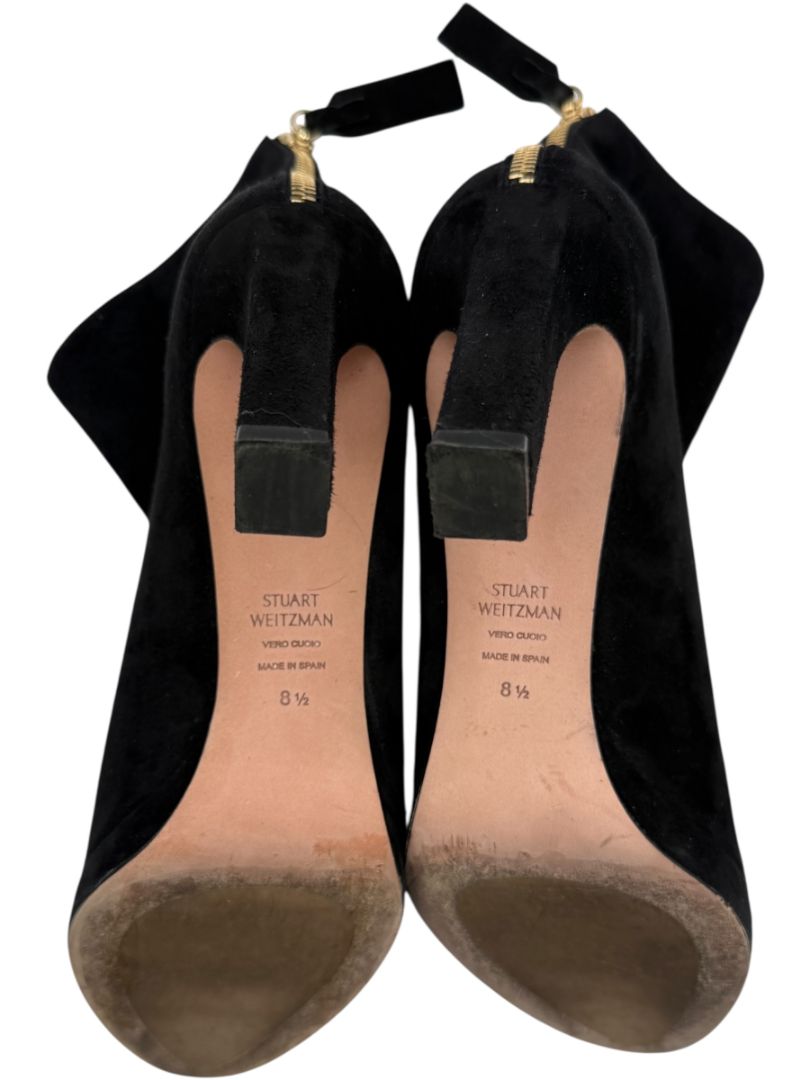 Stuart Weitzman Black Suede Round Toe Booties – Size 8.5M