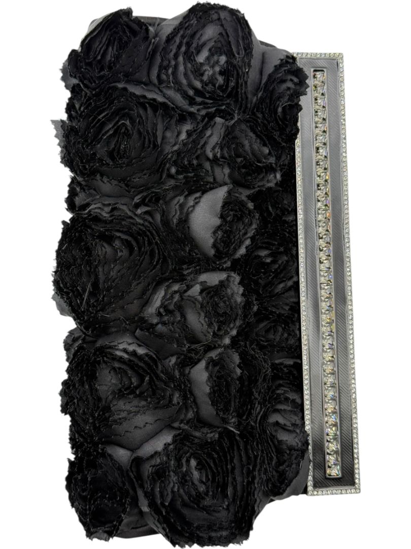 Valentino Satin Jeweled & Satin Rosette Clutch/Shoulder bag - Black