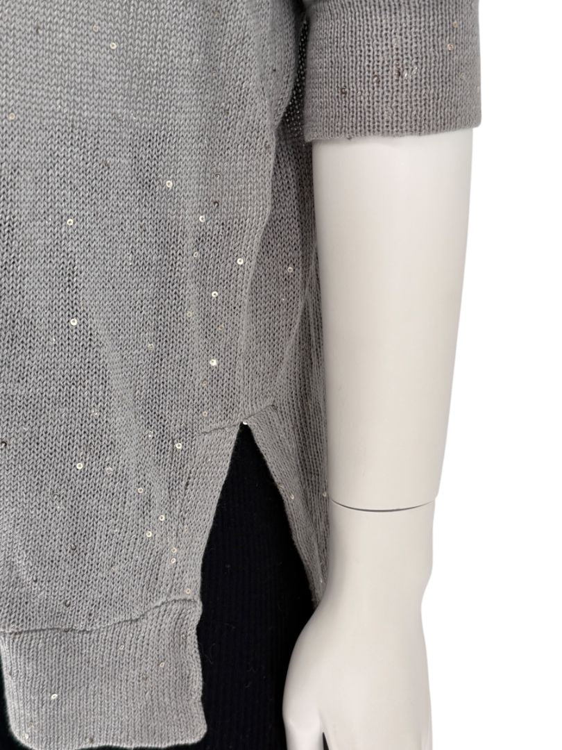 Brunello Cucinelli Grey Linen & Silk Sequin Sweater – Size L