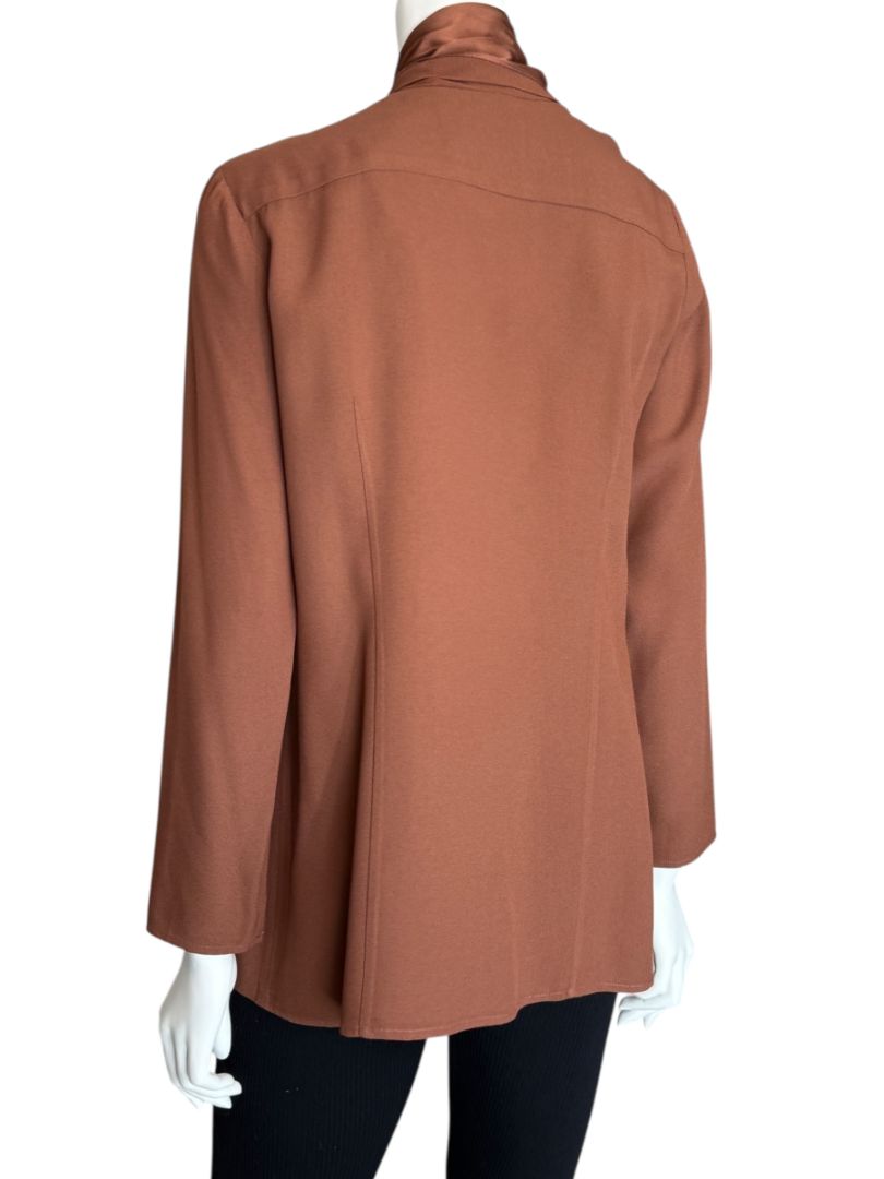 Pamella Roland Rust Silk Crepe Tie-Neck Blouse – Large