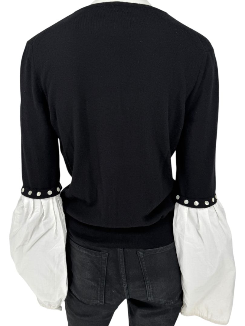 Yves Saint Laurent Rive Gauche Black Cashmere Top with Contrast Sleeves – Size L