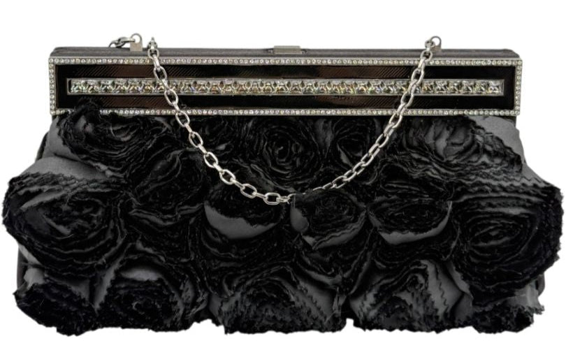 Valentino Satin Jeweled & Satin Rosette Clutch/Shoulder bag - Black