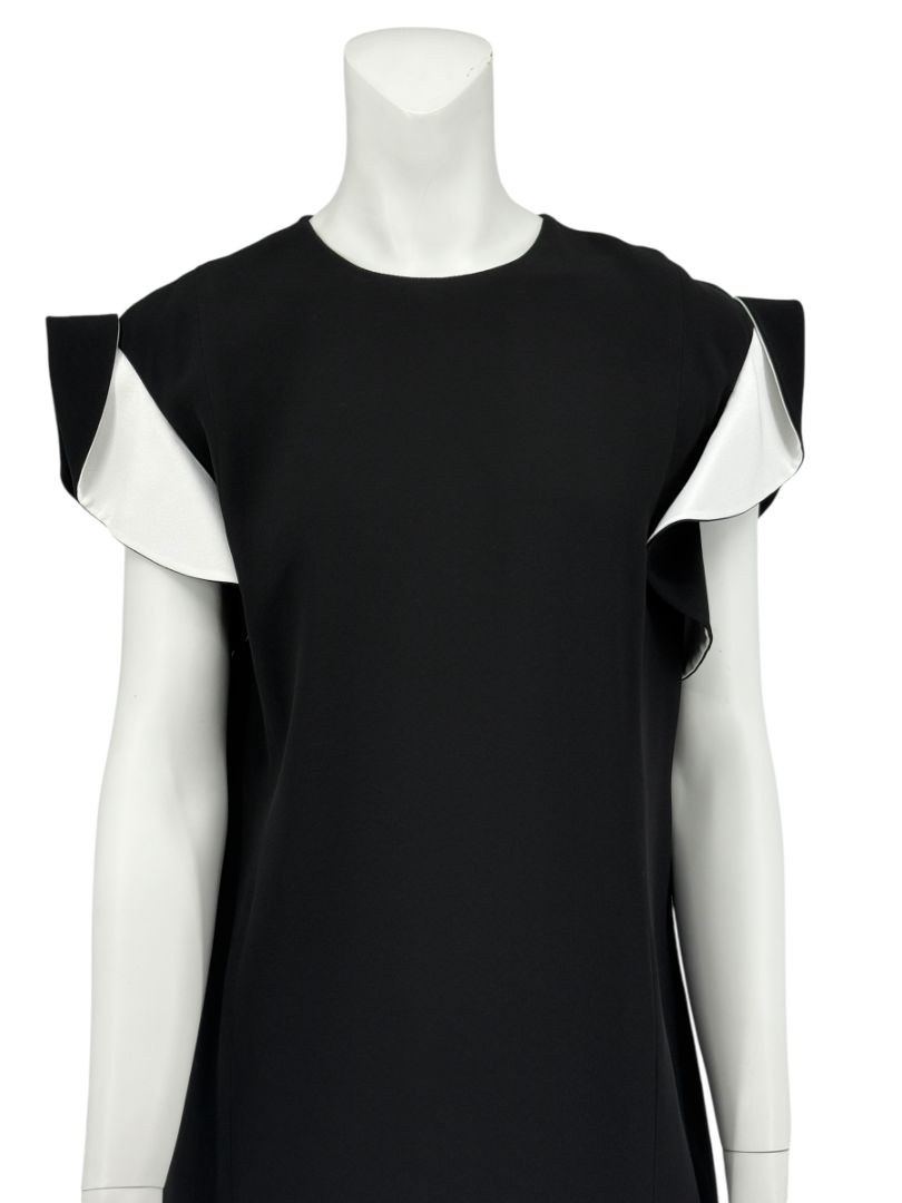 Givenchy Black & White Ruffle Sleeve Shift Dress - Size FR 40