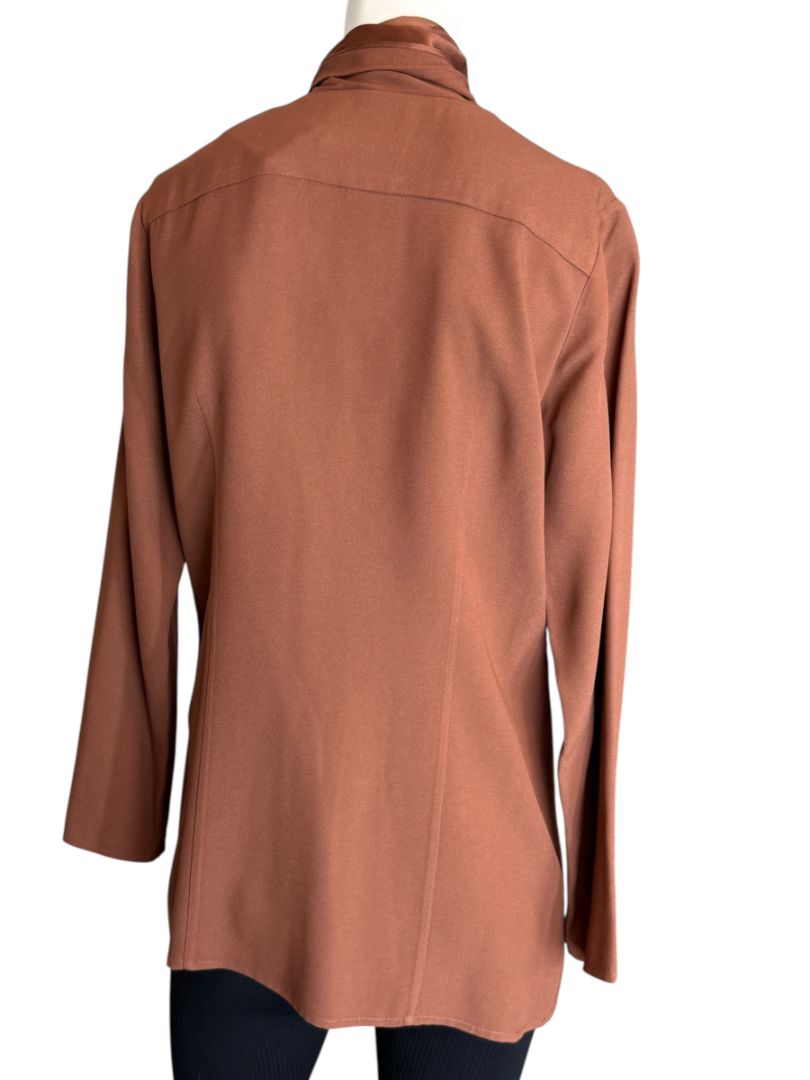 Pamella Roland Rust Silk Crepe Tie-Neck Blouse – Large