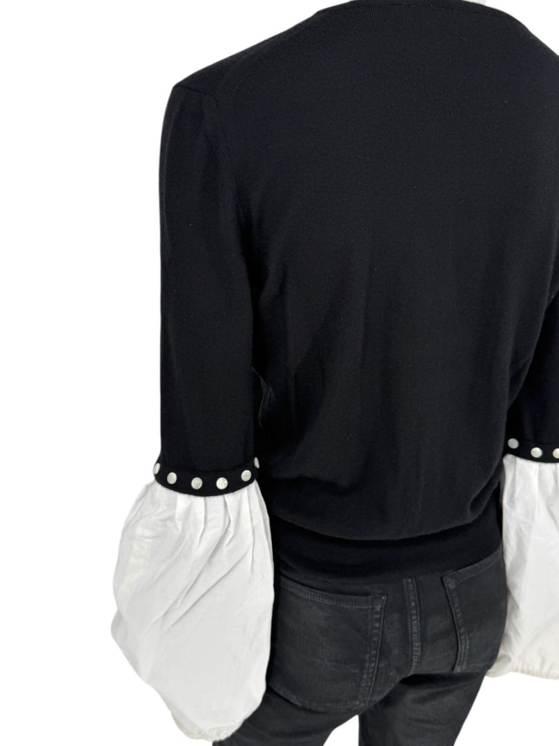 Yves Saint Laurent Rive Gauche Black Cashmere Top with Contrast Sleeves – Size L