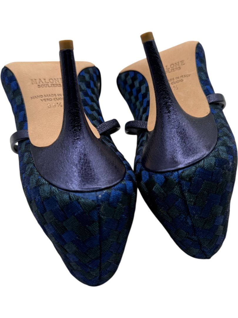 Malone Souliers Navy Basketweave Cutout Heels – Size 39.5