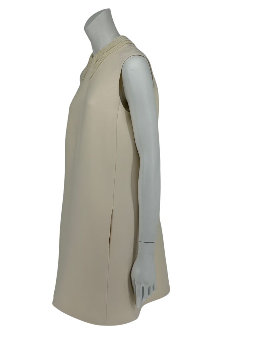 Christian Dior Ivory Wool Silk Blend Crepe Shift Mini Dress- Collared, Sleeveless Size 42/10