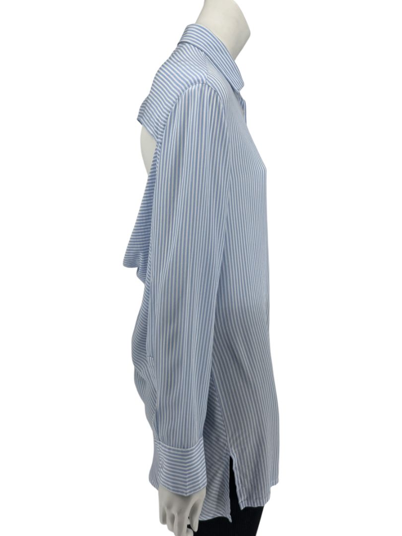 Valentino Blue & White Striped Silk Blouse with Draped Back – Size US 8
