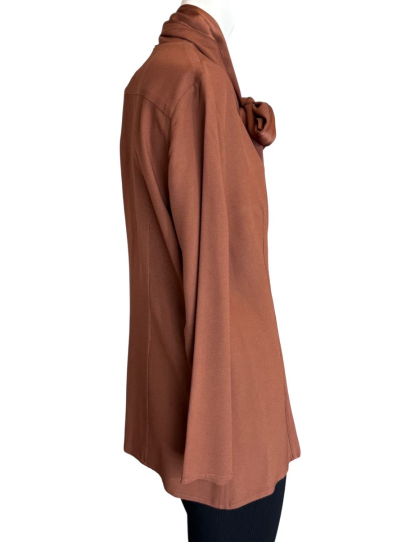 Pamella Roland Rust Silk Crepe Tie-Neck Blouse – Large