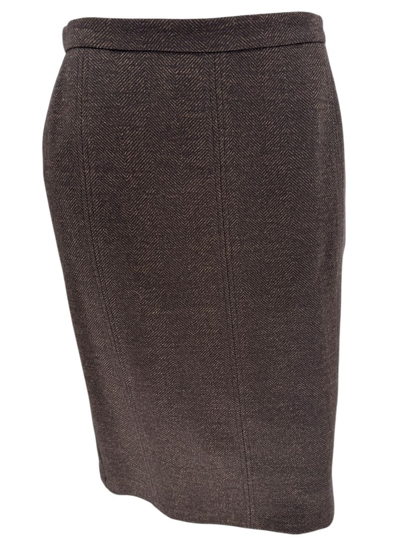 Maxmara Brown Herringbone Skirt Suit - Size 44
