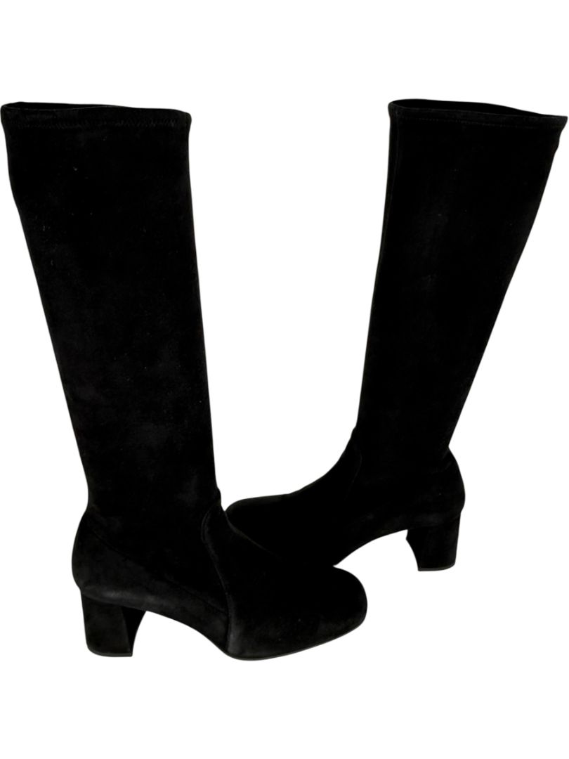 Prada Black Suede Block Heel Knee Boots – Size 39