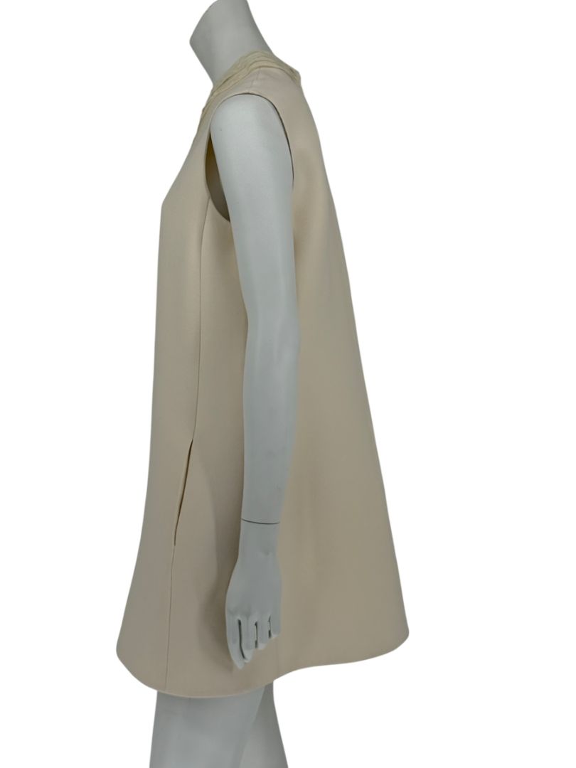 Christian Dior Ivory Wool Silk Blend Crepe Shift Mini Dress- Collared, Sleeveless Size 42/10
