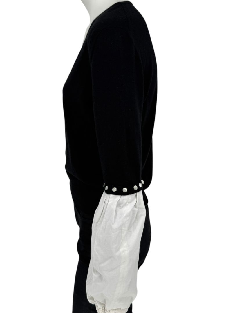 Yves Saint Laurent Rive Gauche Black Cashmere Top with Contrast Sleeves – Size L