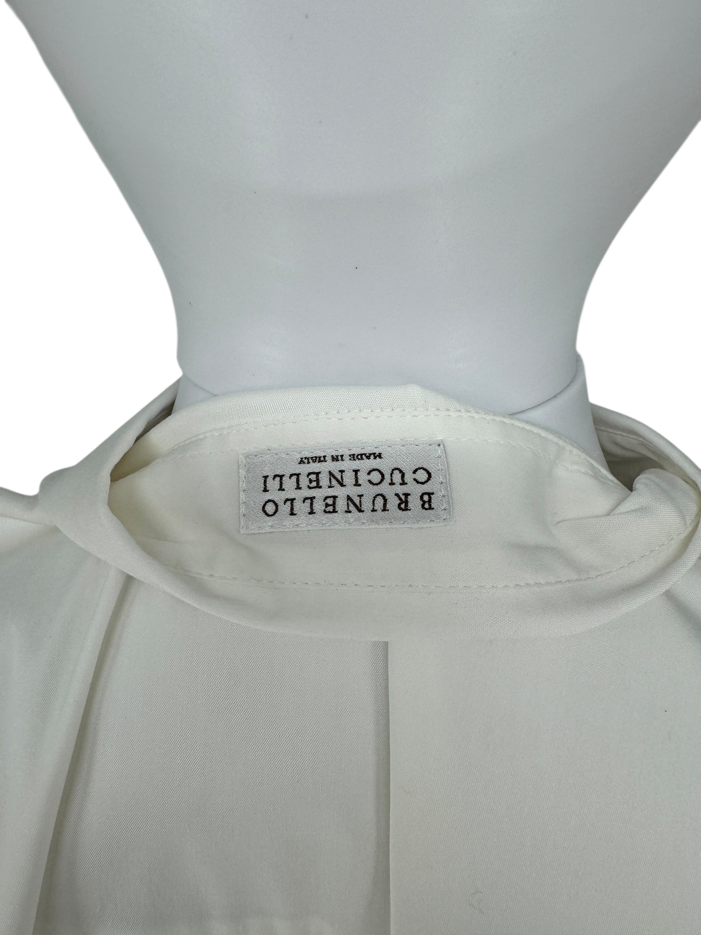 Brunello Cucinelli White Cotton Shirt with Monili Trim – Size L
