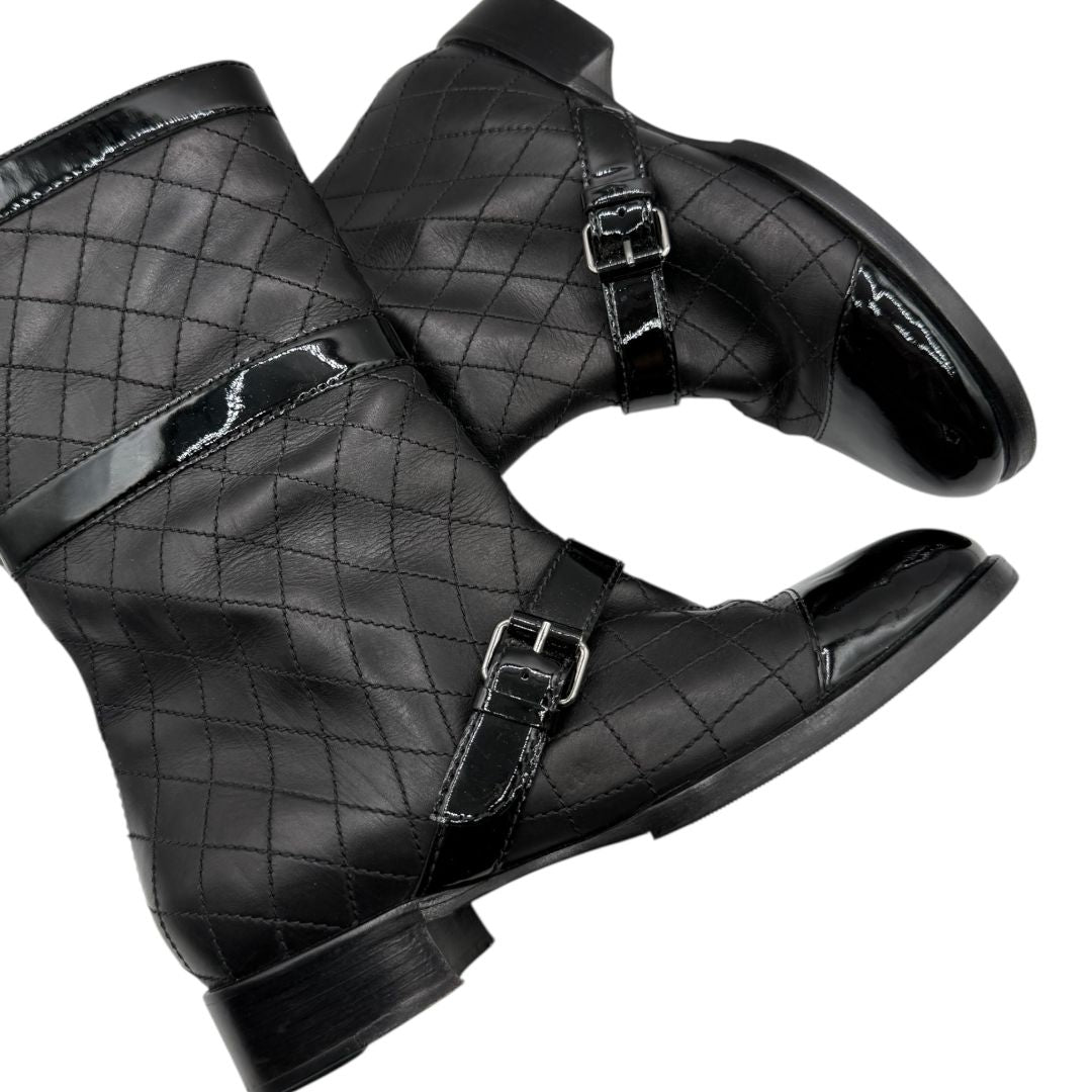 Chanel Quilted Calfskin & Patent Leather Mid-Calf Boots – Size 40 (EU)