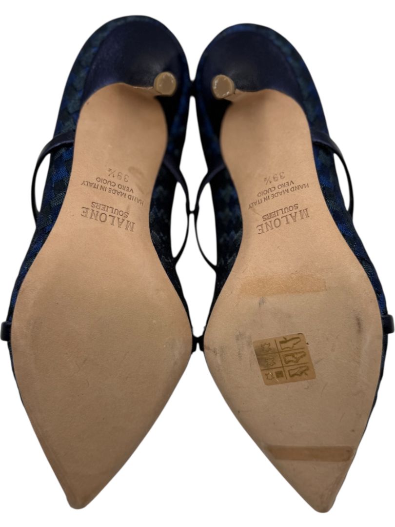 Malone Souliers Navy Basketweave Cutout Heels – Size 39.5